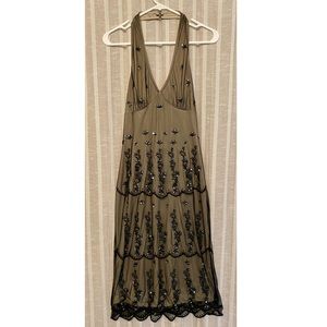 Black & Nude Beaded Backless Gown